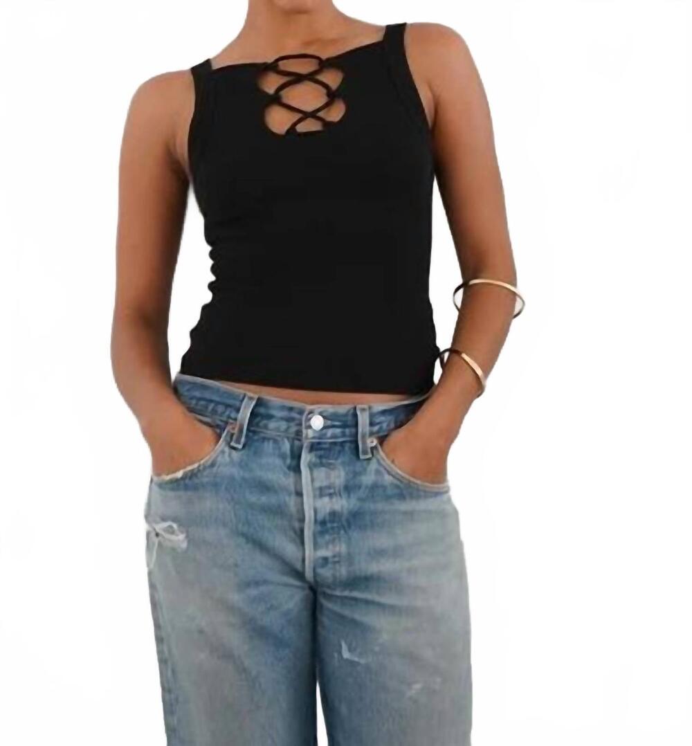 NEW LNA regi lace up rib tank in black